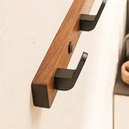 Wall-Mounted Coat Rack with Solid Wood Rail and Powder-Coated Metal Hooks, Matte Black Zanny Home