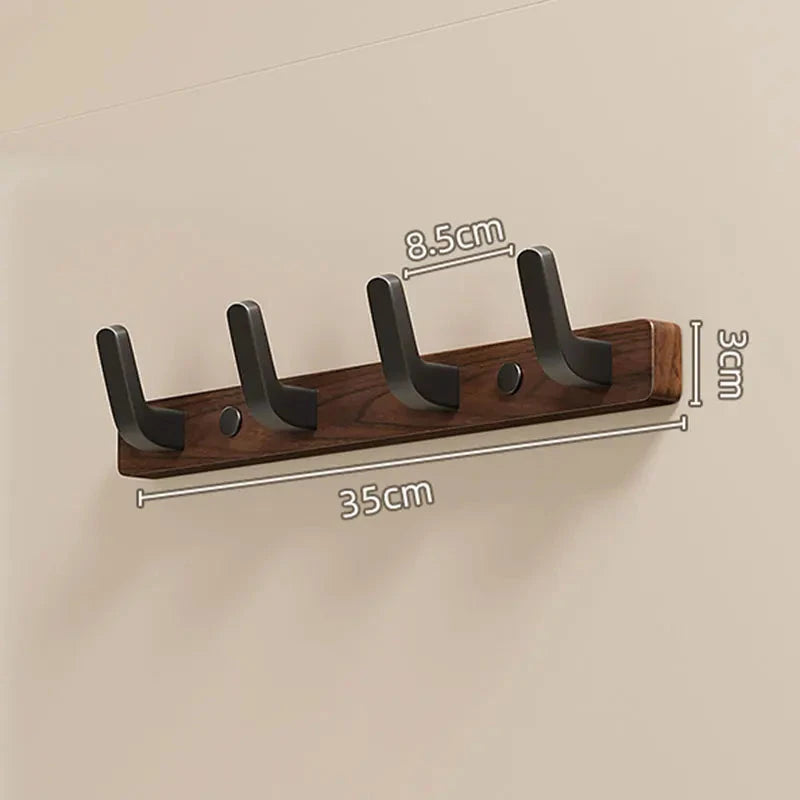 Wall-Mounted Coat Rack with Solid Wood Rail and Powder-Coated Metal Hooks, Matte Black Zanny Home
