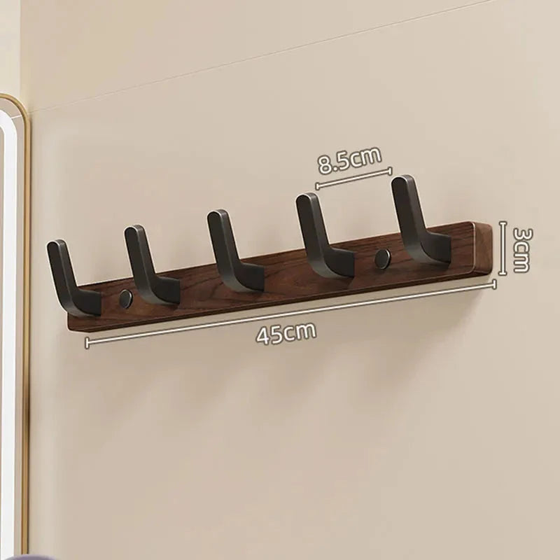Wall-Mounted Coat Rack with Solid Wood Rail and Powder-Coated Metal Hooks, Matte Black Zanny Home