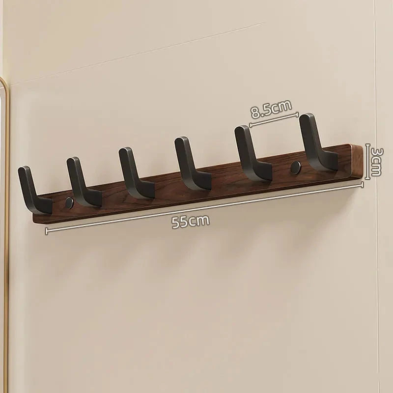 Wall-Mounted Coat Rack with Solid Wood Rail and Powder-Coated Metal Hooks, Matte Black Zanny Home