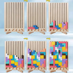 Wooden Puzzle Set with 42 Blocks and 10 Illustrated Cards, Foldout Stand, Storage Tray Zanny Home