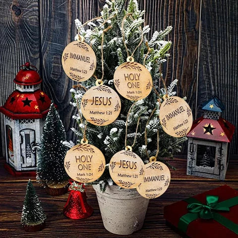 Advent Ornaments with Scripture Names and Wooden Hanging Set, 12 or 25 Pieces Zanny Home