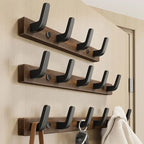 Wall-Mounted Coat Rack with Solid Wood Rail and Powder-Coated Metal Hooks, Matte Black Zanny Home