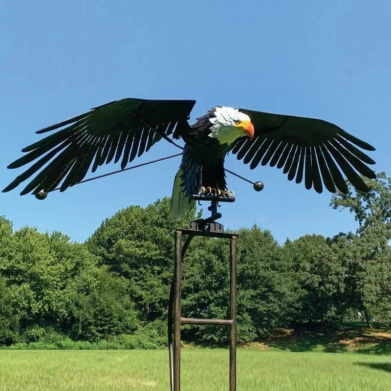 Garden Wind Sculpture with Flapping Wings and Powder-Coated Metal, Six-Point Stake Zanny Home