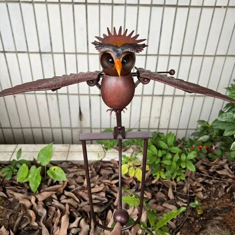 Garden Wind Sculpture with Flapping Wings and Powder-Coated Metal, Six-Point Stake Zanny Home