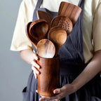 Teak Wood Utensil Set with Polished Food-Safe Finish and Ergonomic Handles, 4-Piece Zanny Home
