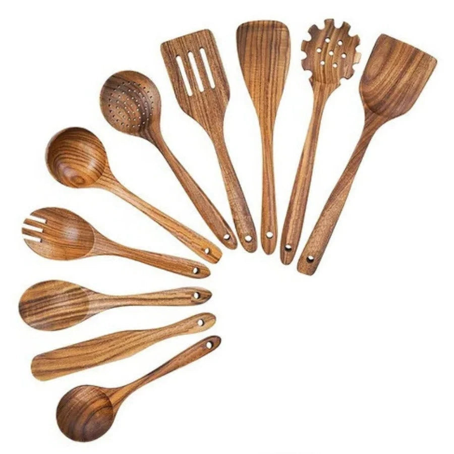 Teak Wood Utensil Set with Polished Food-Safe Finish and Ergonomic Handles, 4-Piece Zanny Home