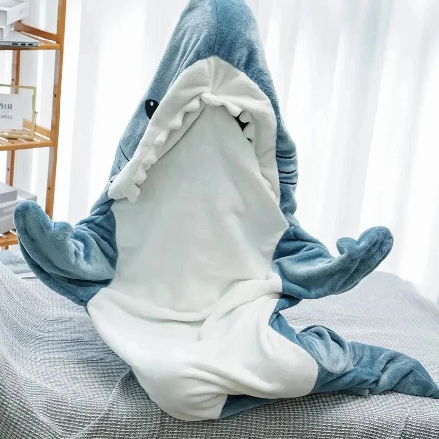 Shark Hooded Blanket with Plush Flannel and Roomy One-Size Fit, Full-Length Coverage Zanny Home