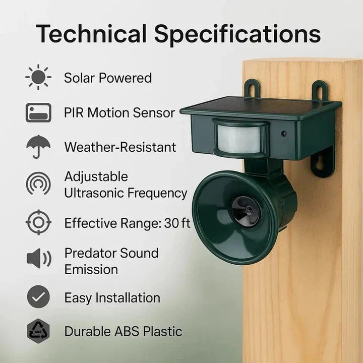 Motion Sensor Bird Repellent with Adjustable Sensitivity and Sound, Weatherproof Zanny Home