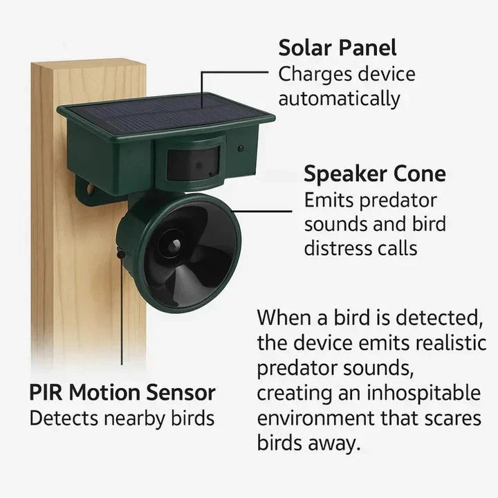Motion Sensor Bird Repellent with Adjustable Sensitivity and Sound, Weatherproof Zanny Home