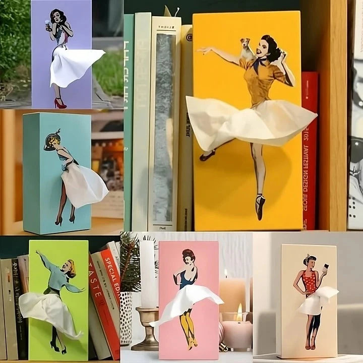 Skirt-Style Tissue Box Cover with Weighted Base and Color-Change Tissues, Durable Plastic Zanny Home