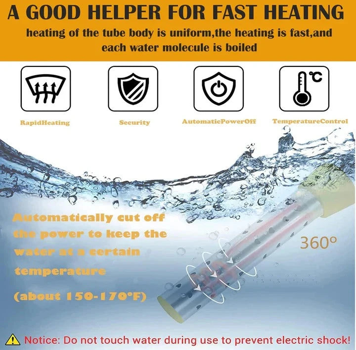 Electric Immersion Heater with Fast Heat and Insulated Handle, Compact Travel Design Zanny Home