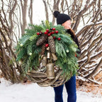 Christmas Wreath with Handcrafted Vine Base and Dried Florals, 17-Inch Weather-Resistant Zanny Home