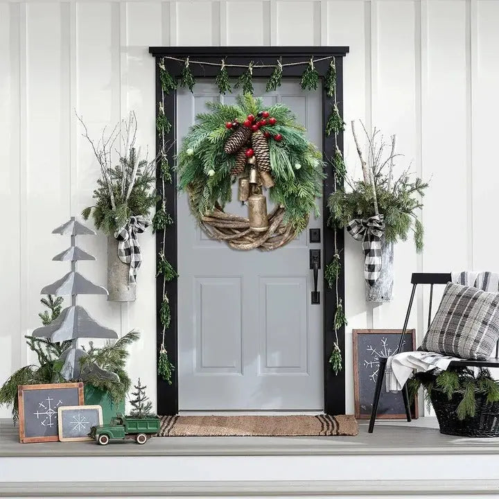 Christmas Wreath with Handcrafted Vine Base and Dried Florals, 17-Inch Weather-Resistant Zanny Home
