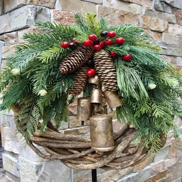 Christmas Wreath with Handcrafted Vine Base and Dried Florals, 17-Inch Weather-Resistant Zanny Home