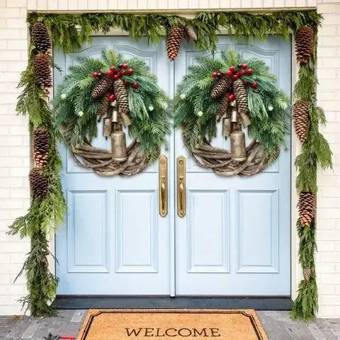 Christmas Wreath with Handcrafted Vine Base and Dried Florals, 17-Inch Weather-Resistant Zanny Home
