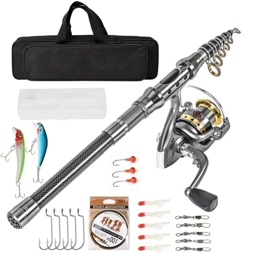 Telescopic Fishing Rod with Carbon Fiber Blank and Spinning Reel, 1.8m Travel Kit Zanny Home