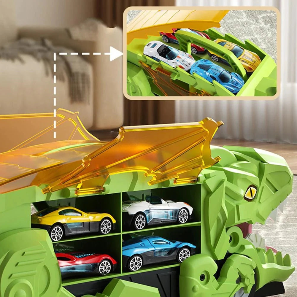 Dinosaur Truck Playset with Two Race Tracks and Storage, Includes 3 Cars Ages 3+ Zanny Home