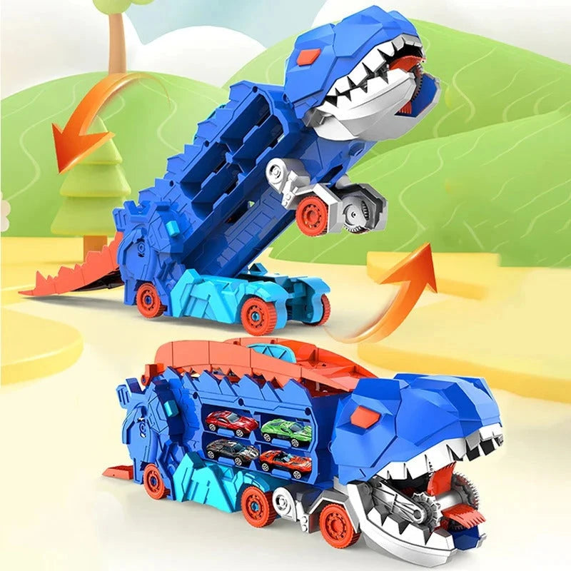 Dinosaur Truck Playset with Two Race Tracks and Storage, Includes 3 Cars Ages 3+ Zanny Home