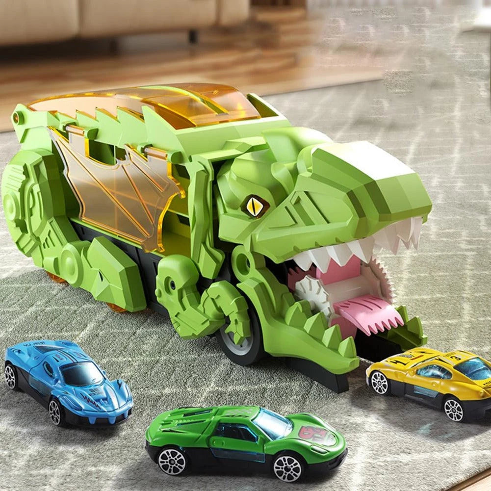 Dinosaur Truck Playset with Two Race Tracks and Storage, Includes 3 Cars Ages 3+ Zanny Home