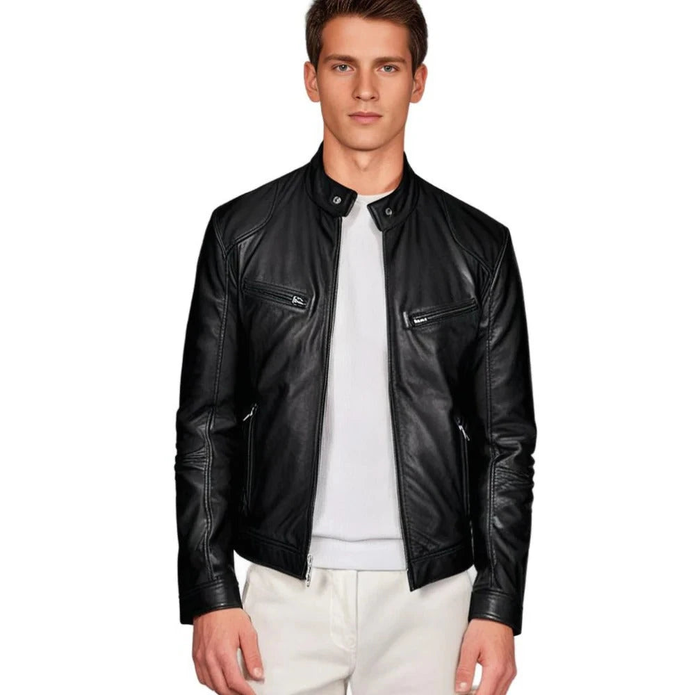 Men's Faux Leather Jacket with Front Zipper and Soft Lining, Classic Cut Zanny Home
