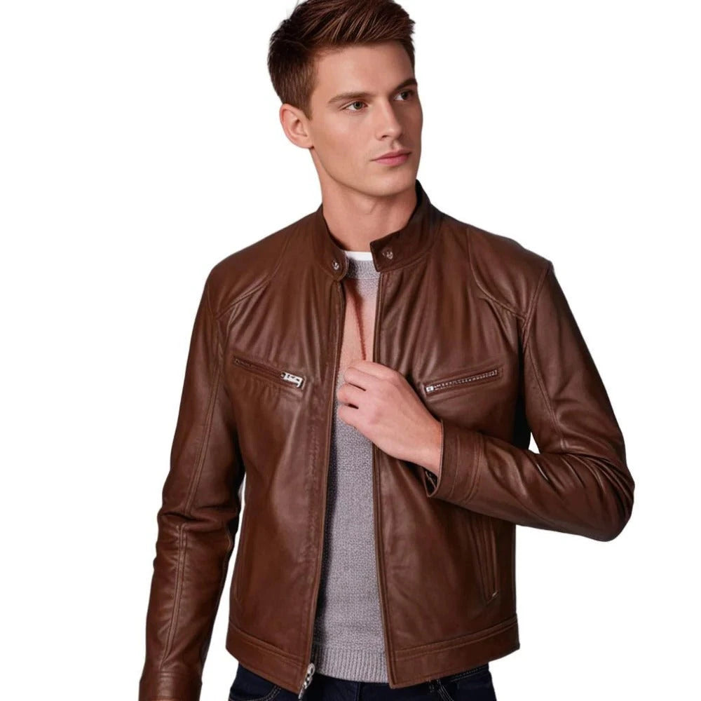 Men's Faux Leather Jacket with Front Zipper and Soft Lining, Classic Cut Zanny Home
