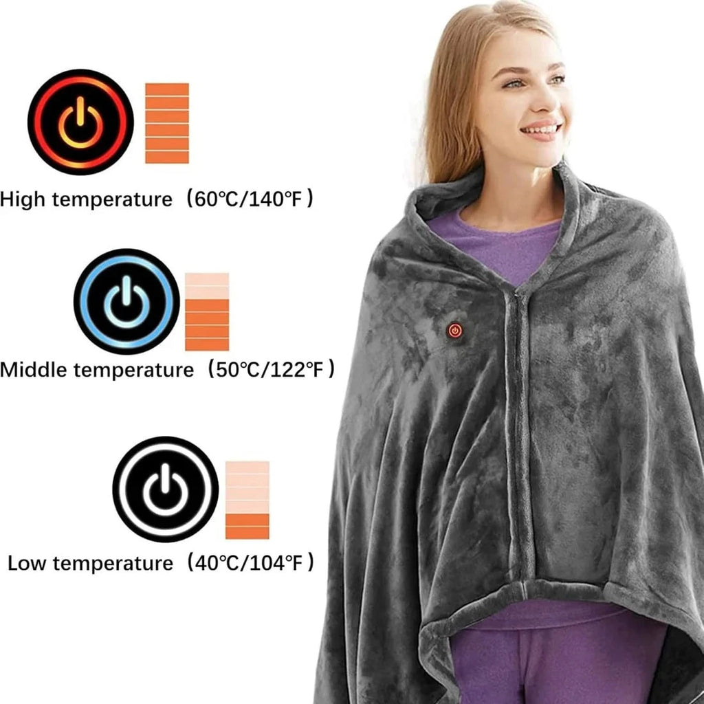 Heated Shawl with USB Power and 3 Heat Levels, Plush Removable Cover Zanny Home
