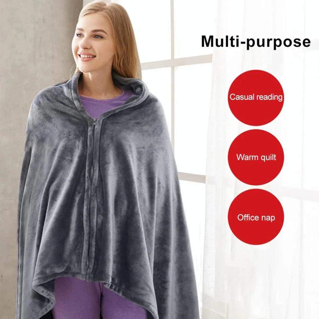 Heated Shawl with USB Power and 3 Heat Levels, Plush Removable Cover Zanny Home