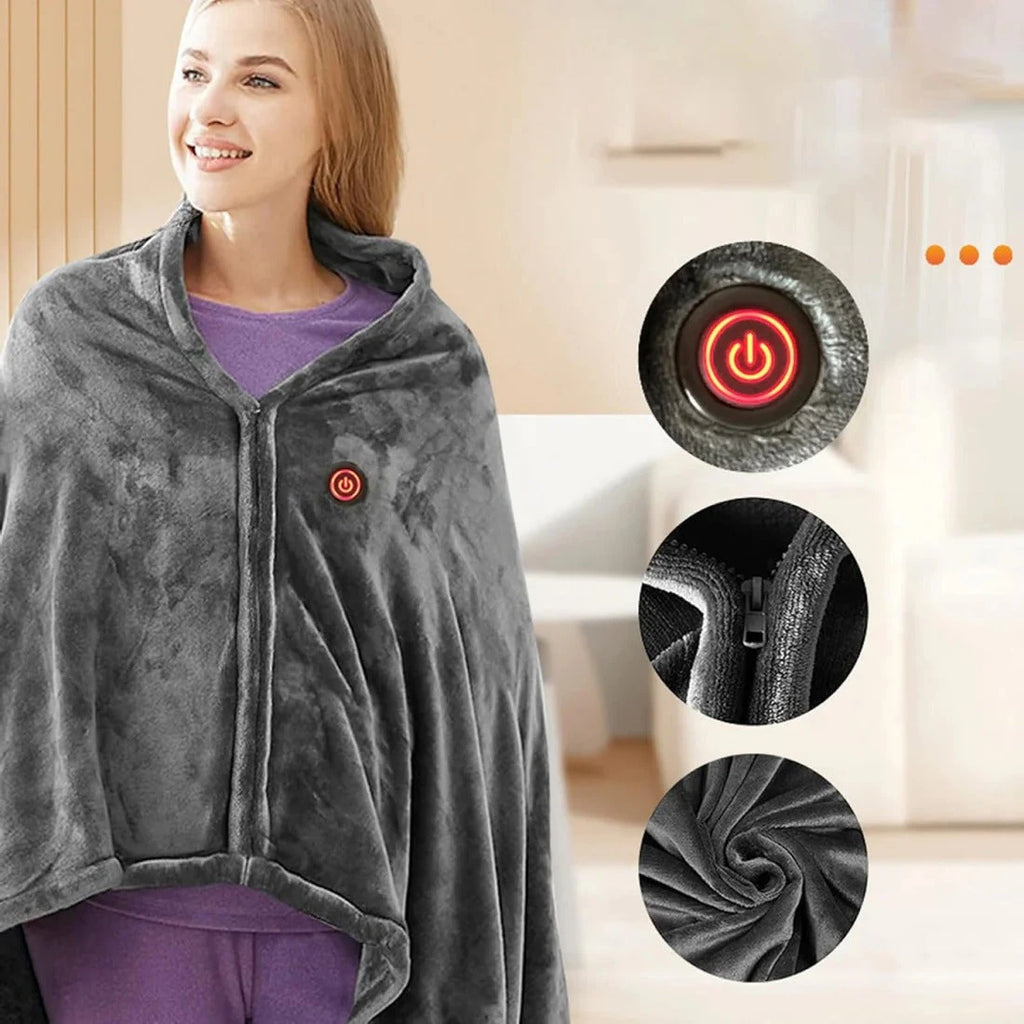 Heated Shawl with USB Power and 3 Heat Levels, Plush Removable Cover Zanny Home