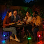 Solar Spotlight with Adjustable Zoom Lens and RGB Plus Warm White LEDs, Weatherproof Zanny Home