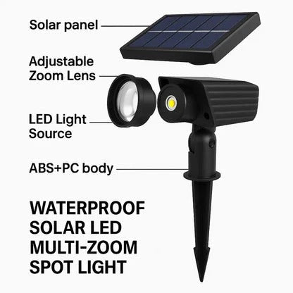 Solar Spotlight with Adjustable Zoom Lens and RGB Plus Warm White LEDs, Weatherproof Zanny Home