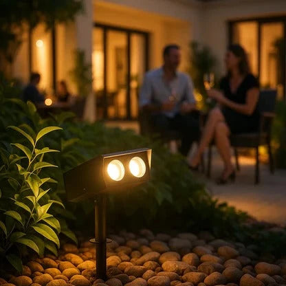 Solar Spotlight with Adjustable Zoom Lens and RGB Plus Warm White LEDs, Weatherproof Zanny Home