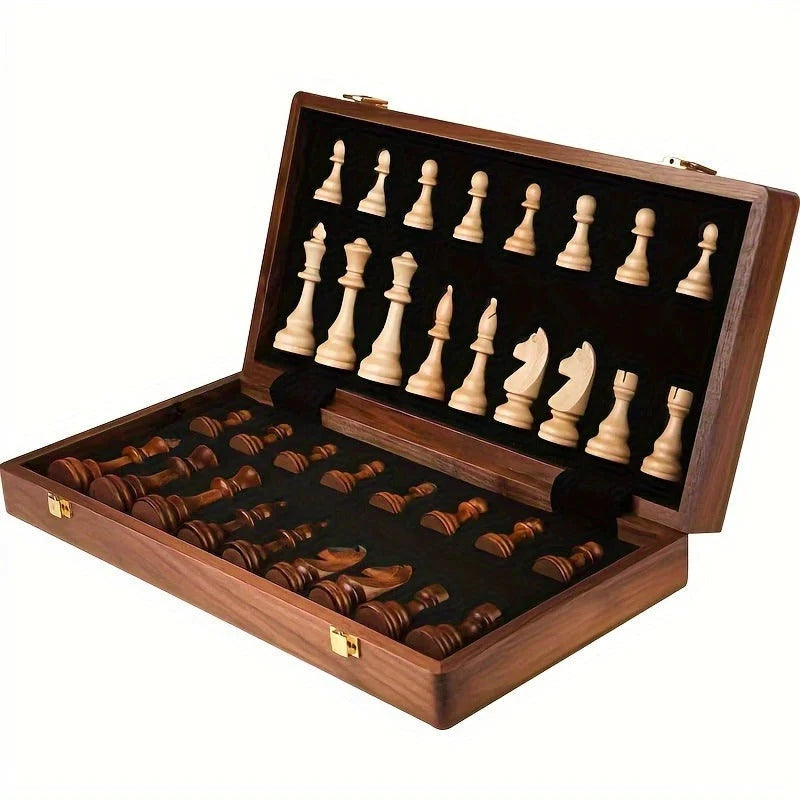 Solid Wood Chess Board with 34 Pieces and Felt Pads, Compact 15.7 in Zanny Home