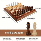 Solid Wood Chess Board with 34 Pieces and Felt Pads, Compact 15.7 in Zanny Home
