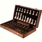 Solid Wood Chess Board with 34 Pieces and Felt Pads, Compact 15.7 in Zanny Home