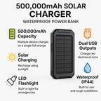 Solar Power Bank with 500,000mAh Capacity and Dual USB Outputs, Water-Resistant Zanny Home