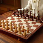 Solid Wood Chess Board with 34 Pieces and Felt Pads, Compact 15.7 in Zanny Home