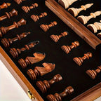 Solid Wood Chess Board with 34 Pieces and Felt Pads, Compact 15.7 in Zanny Home