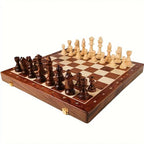 Solid Wood Chess Board with 34 Pieces and Felt Pads, Compact 15.7 in Zanny Home