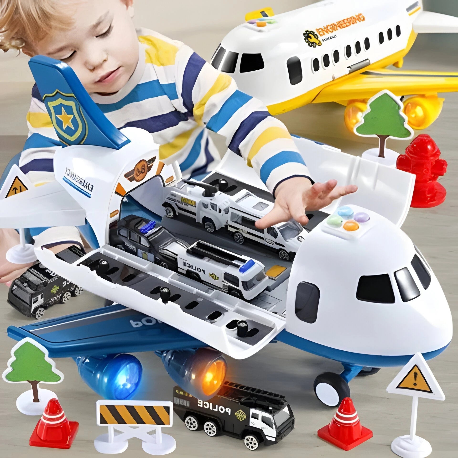Airplane Playset with Lights, Sound and Friction Vehicles, Extra-Large Play Area Zanny Home