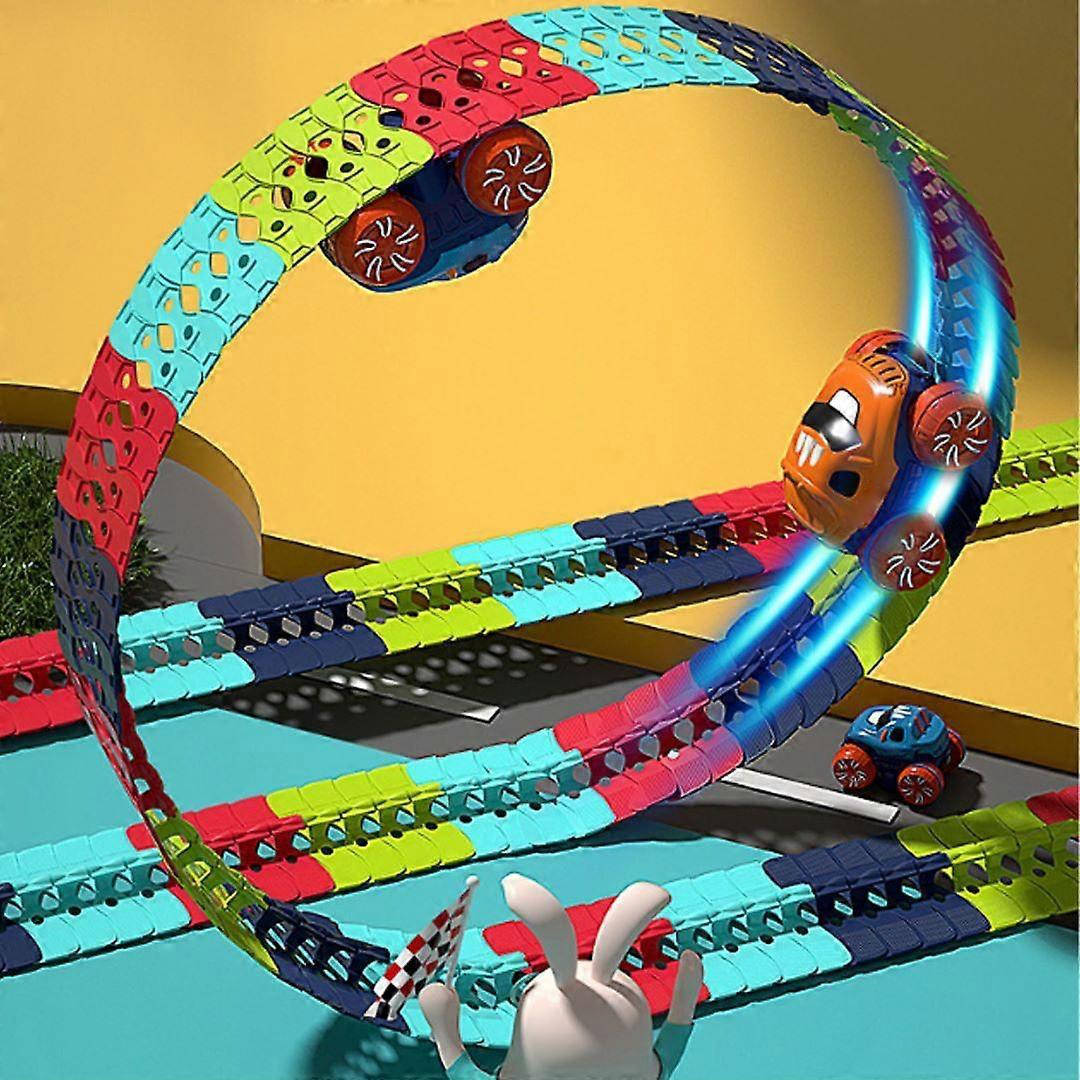 Glow In The Dark Race Track with LED Lights and Anti-Tip Car, Modular Snap-Together Set Zanny Home