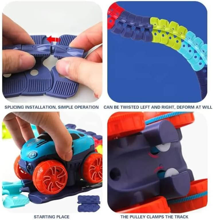 Glow In The Dark Race Track with LED Lights and Anti-Tip Car, Modular Snap-Together Set Zanny Home