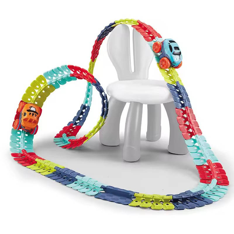 Glow In The Dark Race Track with LED Lights and Anti-Tip Car, Modular Snap-Together Set Zanny Home