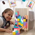 Wooden Puzzle Set with 42 Blocks and 10 Illustrated Cards, Foldout Stand, Storage Tray Zanny Home