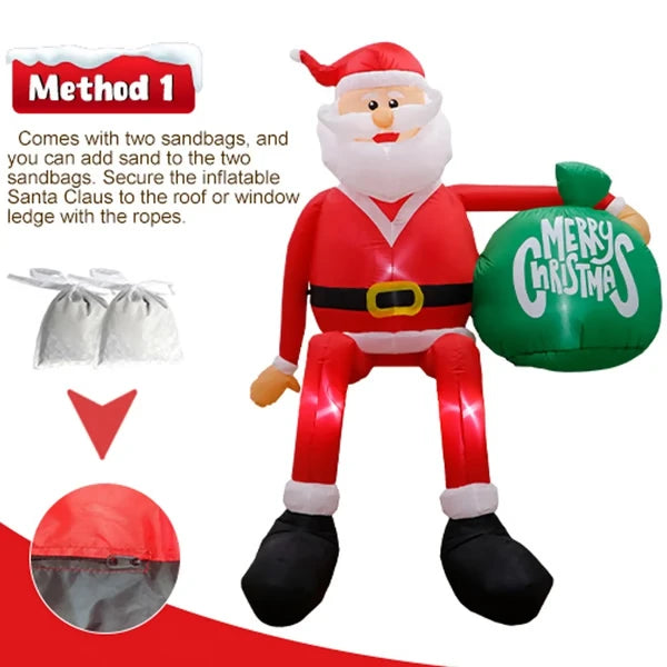 Inflatable Santa 8ft with Integrated LED Lighting and Climbing Pose, Weather-Resistant Yard Decor Zanny Home