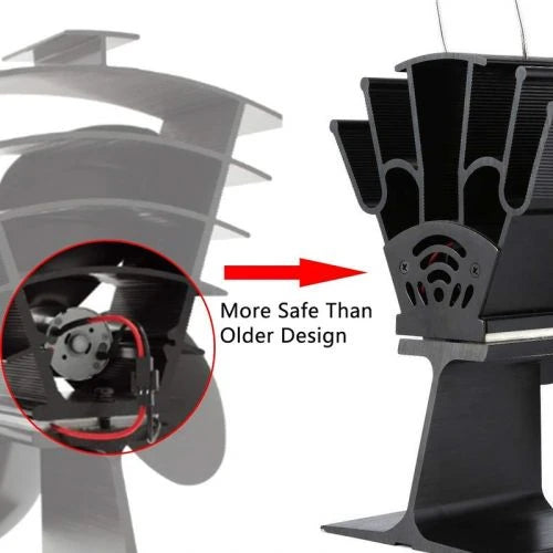 Wood Stove Fan with Heat-Powered Operation and Quiet 4-Blade Design, Anodized Aluminum Zanny Home