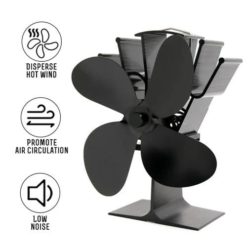 Wood Stove Fan with Heat-Powered Operation and Quiet 4-Blade Design, Anodized Aluminum Zanny Home