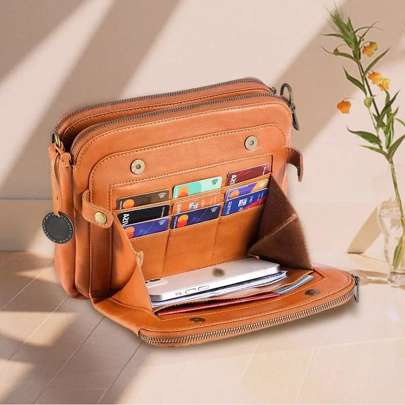 Leather Crossbody Bag with Built-In Wallet and Detachable Straps, Fits 10-Inch Tablet Zanny Home