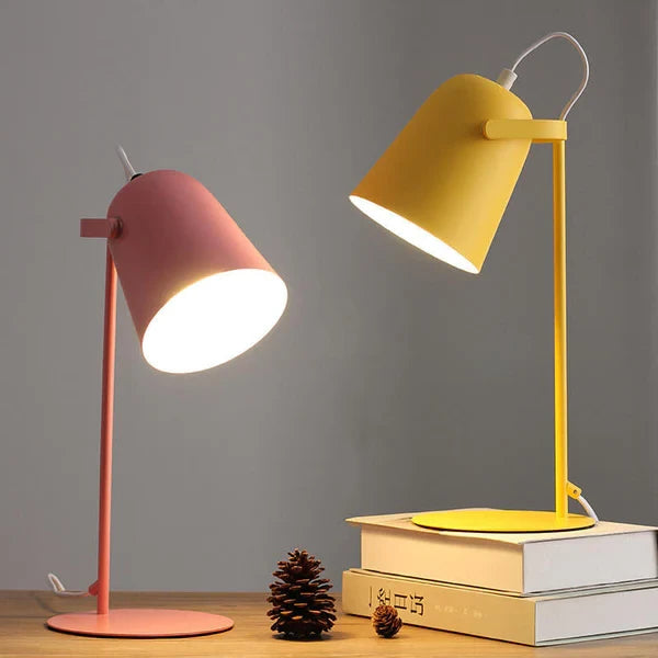 Table Lamp with Macaron Pastel Bucket Shade and Iron Base, Compact Size Zanny Home