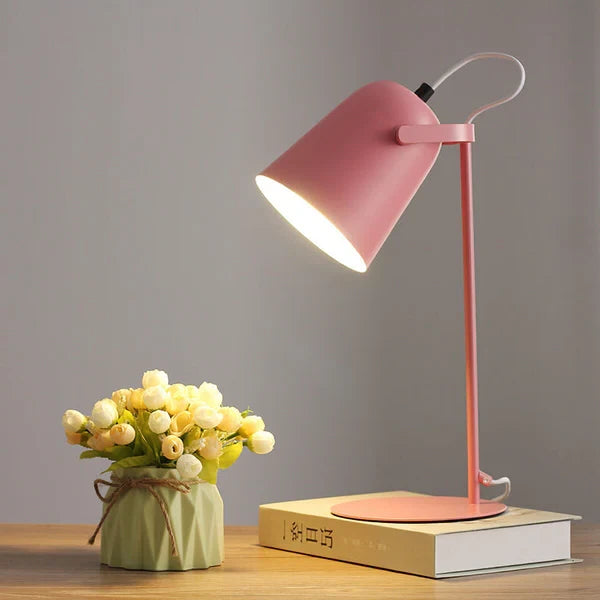 Table Lamp with Macaron Pastel Bucket Shade and Iron Base, Compact Size Zanny Home